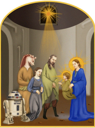 Illustration for article titled Jar Jar Binks attains sainthood in deranged Star Wars religious art